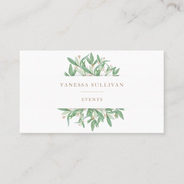 Watercolor Olive Leaves Greenery Business Cards (Front)