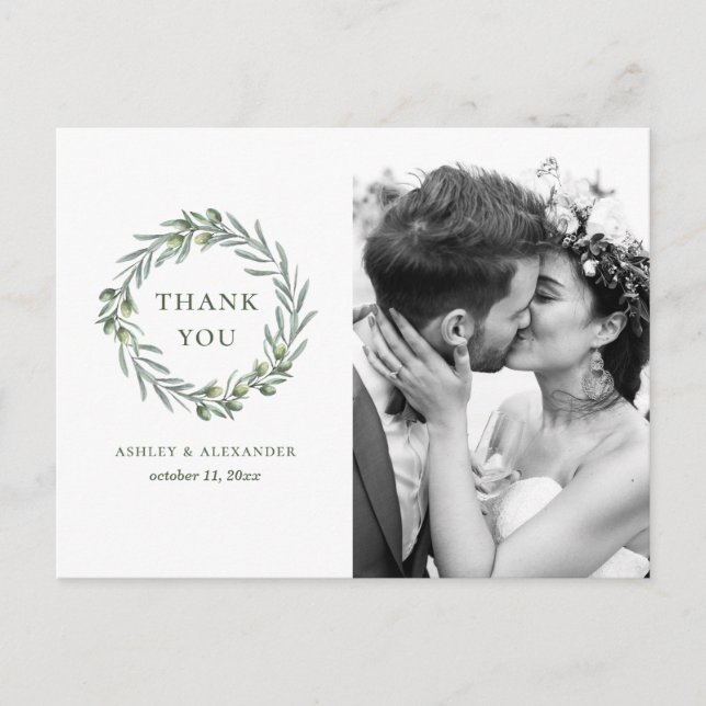 Watercolor olive leaves. Italian wedding thank you Postcard (Front)