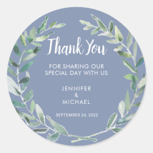 Watercolor olive leaves Wedding Thank You Favour Classic Round Sticker