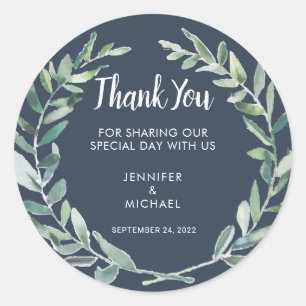 Watercolor olive leaves Wedding Thank You Favour Classic Round Sticker