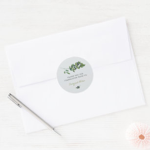 Watercolor Olive Orchard Branch Wedding Grey Classic Round Sticker
