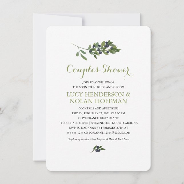 Watercolor Olive Orchard | Couples Shower Invitation (Front)