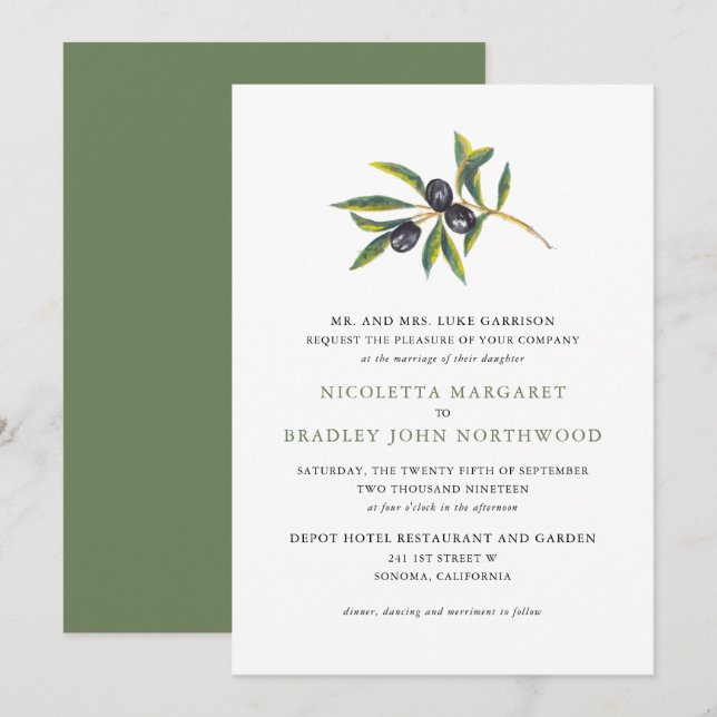 Watercolor Olive Orchard | Wedding Invitation (Front/Back)