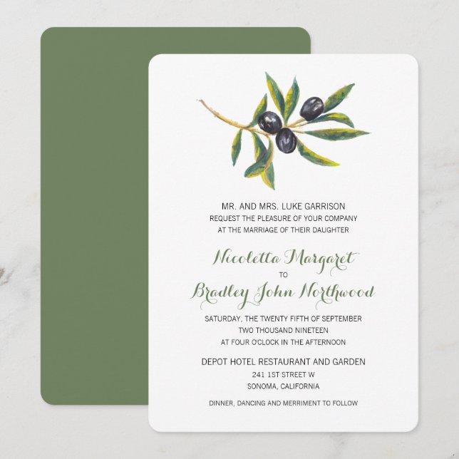 Watercolor Olive Orchard | Wedding Invitation (Front/Back)