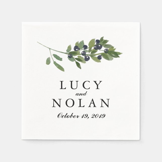 Watercolor Olive Orchard | Wedding Reception Napkin (Front)