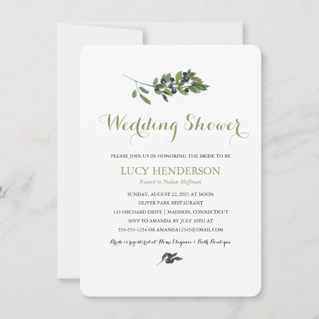 Watercolor Olive Orchard | Wedding Shower Invitation (Front)