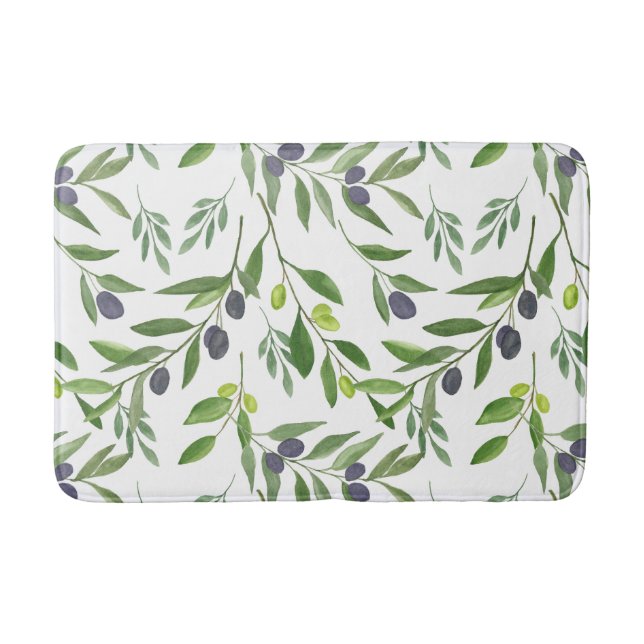 Watercolor Olive Pattern Bath Mat (Front)