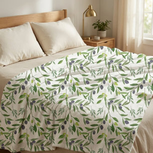 Watercolor Olive Pattern  Fleece Blanket