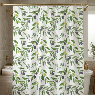 Watercolor Olive Pattern Shower Curtain