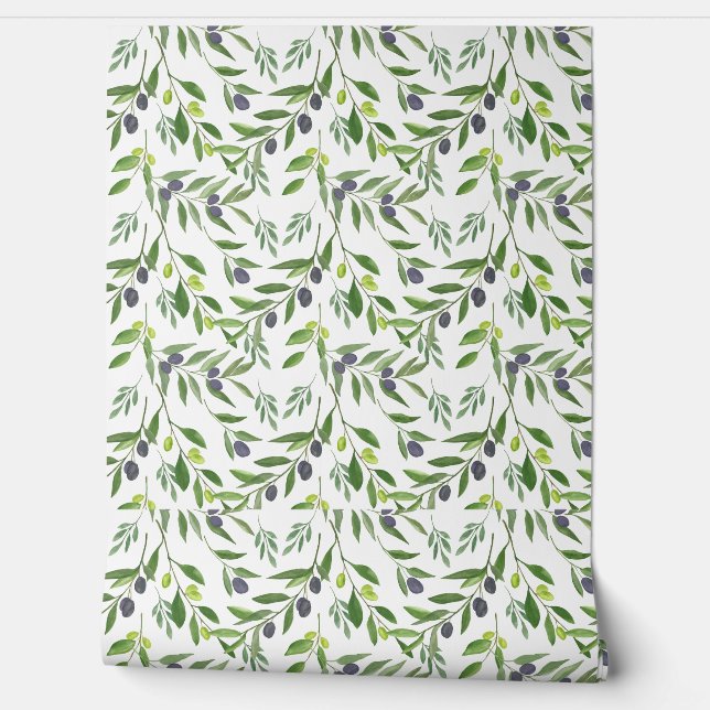 Watercolor Olive Pattern Wallpaper (Unrolling)