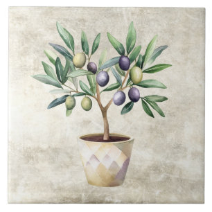 Watercolor Olive Tree Tuscan Faux Texture Tile