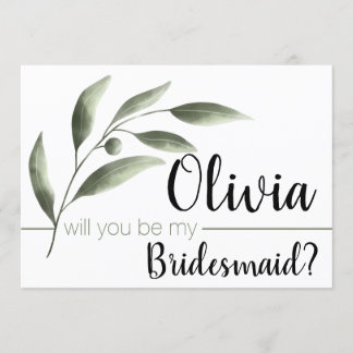 Watercolor Olive Will You Be My Bridesmaid Cards