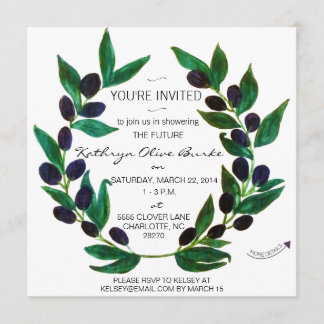 Watercolor Olive Wreath Bridal Shower Invitation