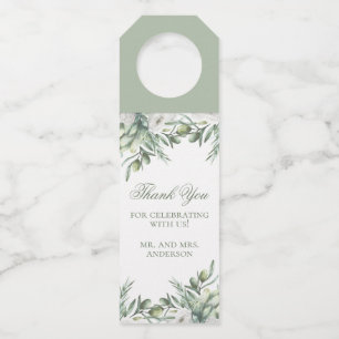 Watercolor olives. Botanical wedding thank you Bottle Tag