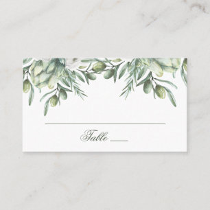 Watercolor olives. Summer floral italian wedding Place Card