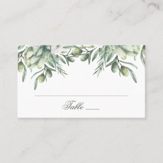 Watercolor olives. Summer floral italian wedding Place Card