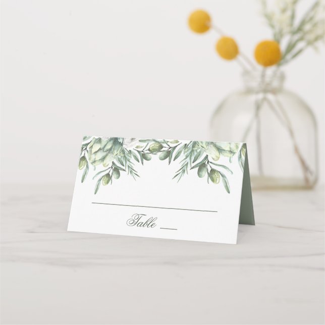 Watercolor olives. Summer garden italian wedding Place Card (Front)