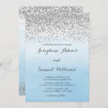 Watercolor Ombre Blue and Silver Glitter Wedding