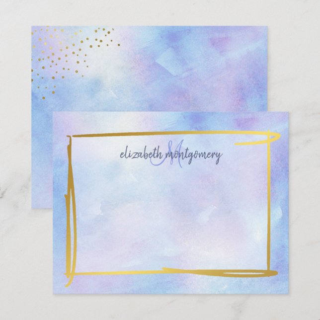 Watercolor Ombre Blue Purple Gold Personalised Card (Front/Back)