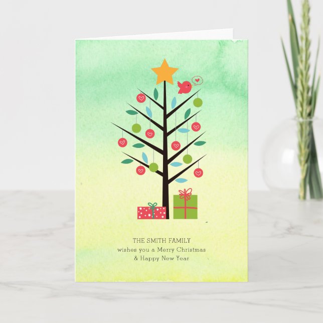 Watercolor Ombre Christmas Tree Holiday Card (Front)