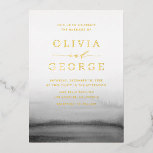 Watercolor Ombre Dark Grey Modern Wedding