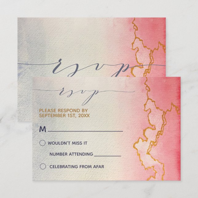 Watercolor Ombre Gold Marble | RSVP Invitation (Front/Back)