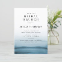 Watercolor Ombre Navy Blue Modern Bridal Brunch