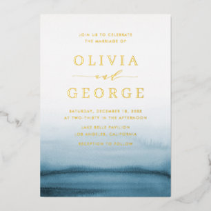 Watercolor Ombre Navy Blue Modern Wedding