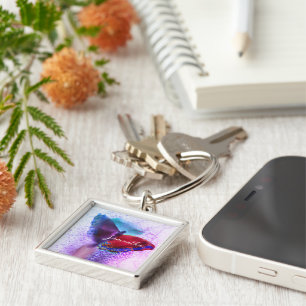 Watercolor Ombre Pink and Purple Butterfly Key Ring