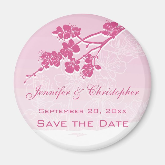 Watercolor Ombre Pink Spring Blossom Save the Date Magnet (Front)