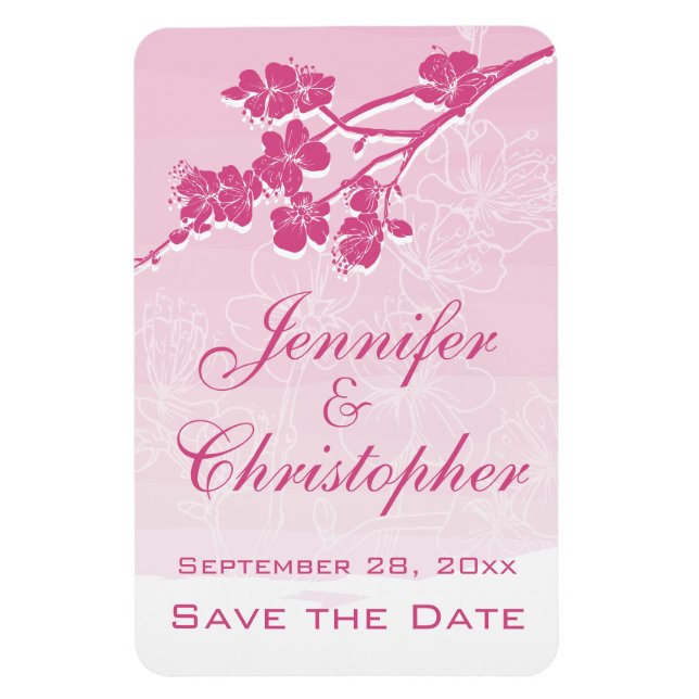 Watercolor Ombre Pink Spring Blossom Save the Date Magnet (Vertical)