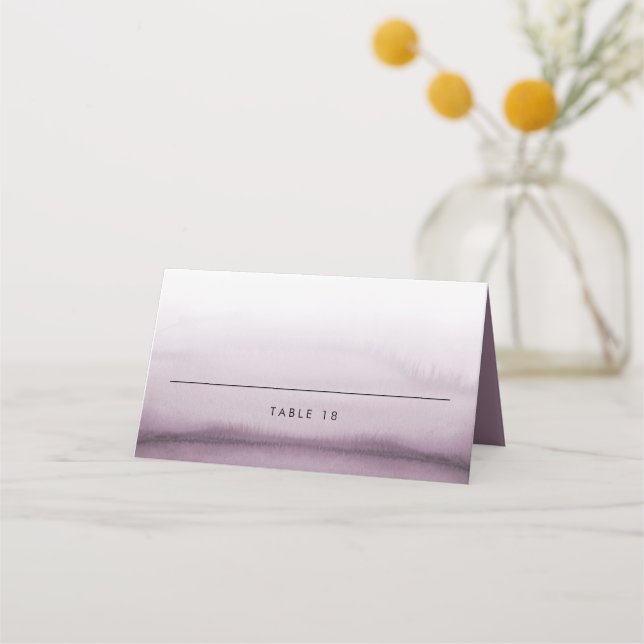 Watercolor Ombre Purple Minimalist Wedding Place Card (Front)
