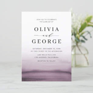 Watercolor Ombre Purple Modern Wedding Invitation
