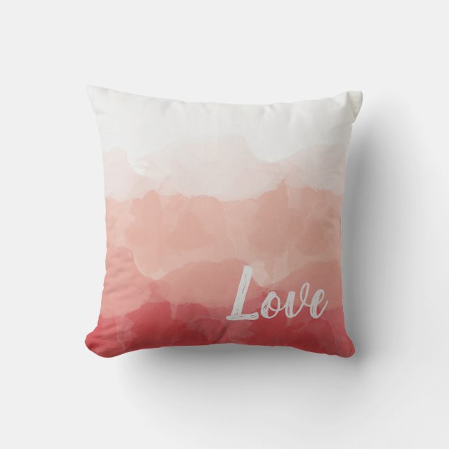 Watercolor Ombre Red and Pink Gradient Love Cushion (Front)