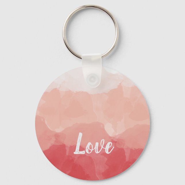 Watercolor Ombre Red and Pink Gradient Love Key Ring (Front)