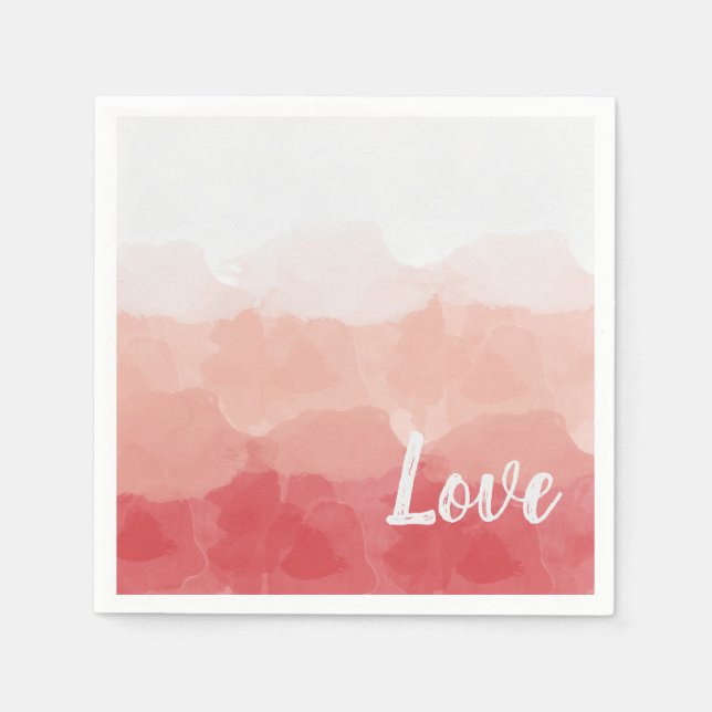 Watercolor Ombre Red and Pink Gradient Love Napkin (Front)