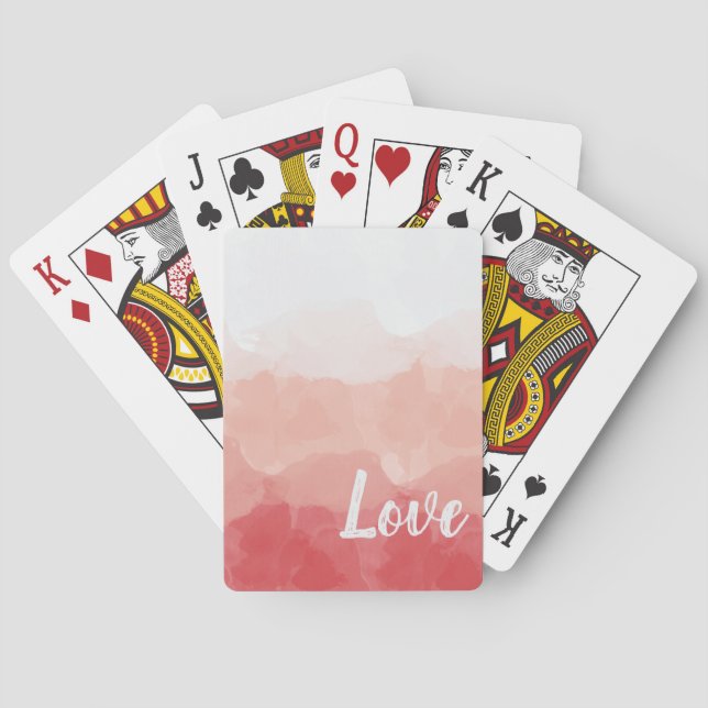 Watercolor Ombre Red and Pink Gradient Love Playing Cards (Back)