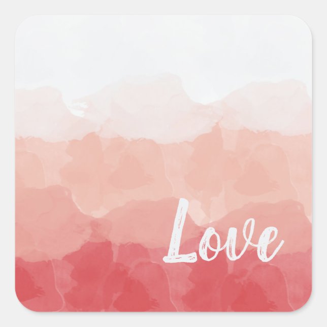 Watercolor Ombre Red and Pink Gradient Love Square Sticker (Front)