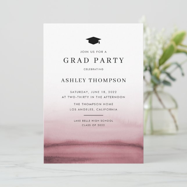 Watercolor Ombre Red Modern Graduation Party Invitation (Standing Front)