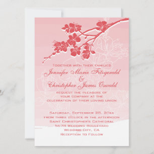 Watercolor Ombre Red Spring Blossoms Wedding Invitation
