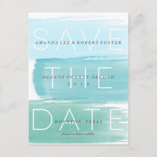 Watercolor Ombre Stripes Save the Date Postcard