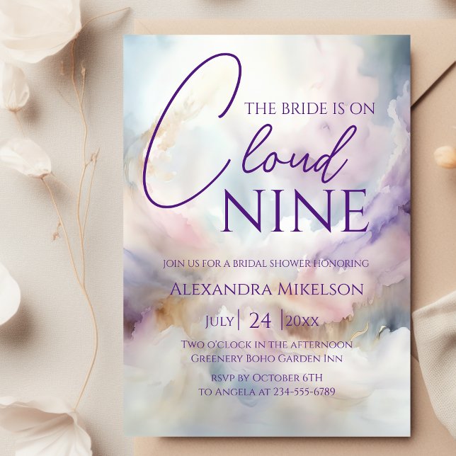 Watercolor On Cloud 9 Bridal Shower  Invitation (Creator Uploaded)