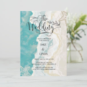 Watercolor On The Beach Waves Wedding Invitation