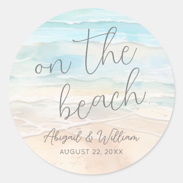 Watercolor On The Beach Wedding Classic Round Sticker (Front)