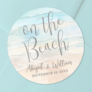 Watercolor On The Beach Wedding Classic Round Sticker