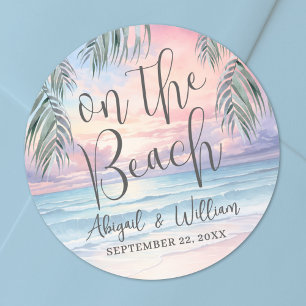 Watercolor On The Beach Wedding Classic Round Sticker