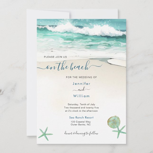 Watercolor On the Beach  Wedding Invitation (Front)