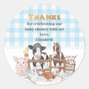 Watercolor On The Farm Animals Baby Shower Classic Round Sticker