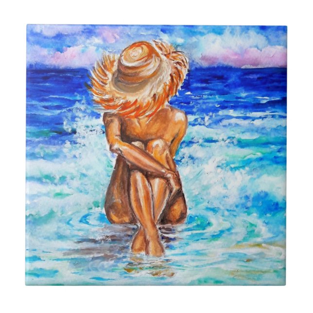 Watercolor - On The Shore - Summer - Watercolor Tile (Front)