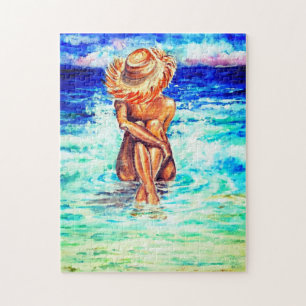 Watercolor - On The Shore - Woman in the sea - Jigsaw Puzzle